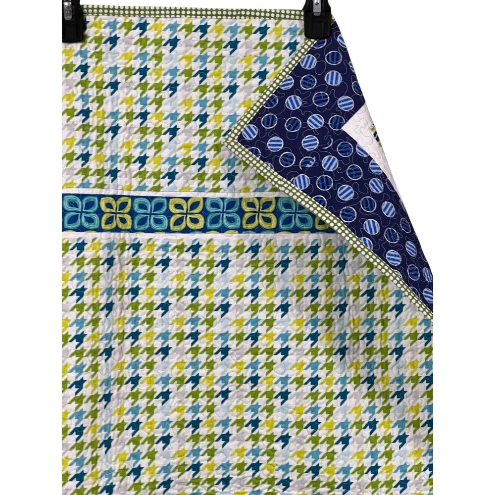 Handmade‎ Reversible Patchwork Quilt 42x36 Blue Green Geometric Modern Decor